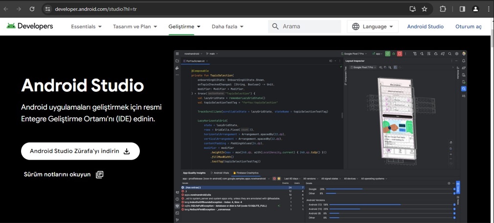 android studio kurulum dosyası