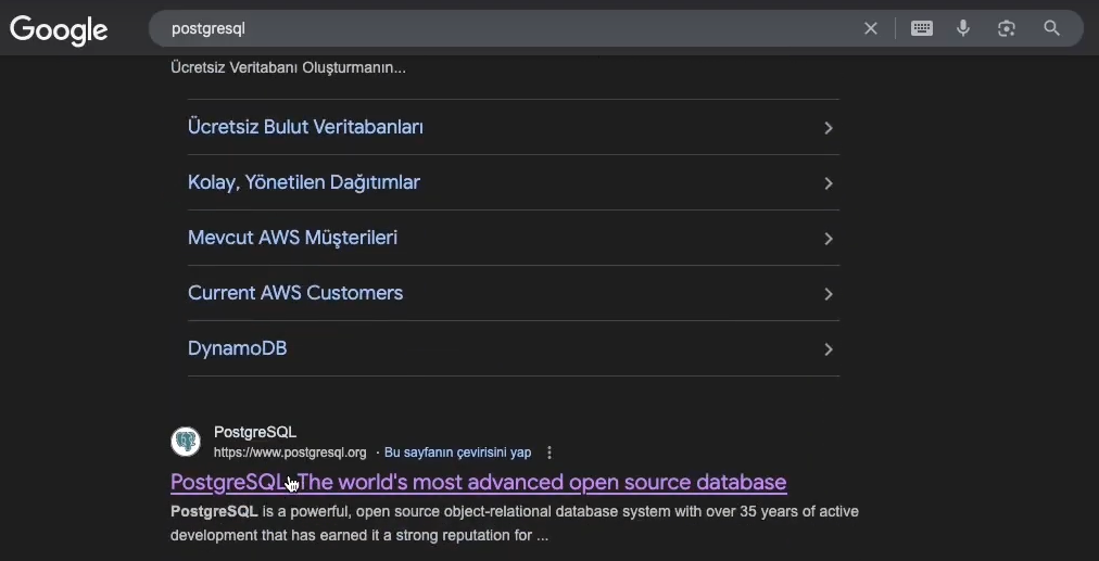 macos için postgresql kurulunu ilk adım